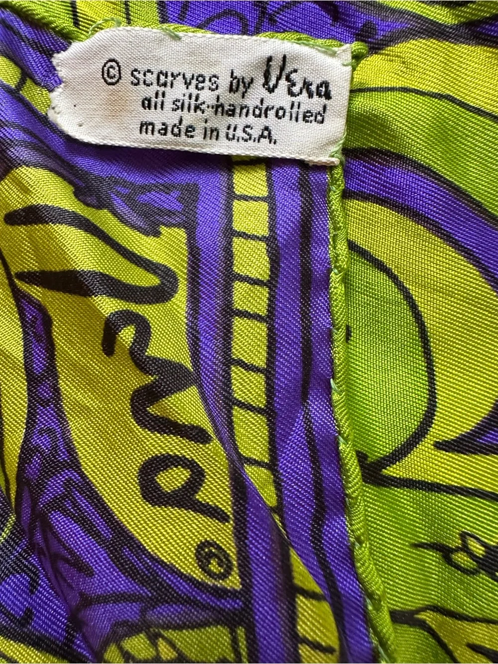 Bohemian Jet-Setting Psychedelic Mod Floral Medallion 60s Hand-Rolled Silk Scarf